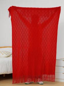 1pc Knitted Blanket, Sofa Throw Rug, Bedspread, Shawl For Napping At Office, Summer Use - Burgundy - View 5