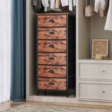 6 Drawer Dresser,Chest Of Drawers For Bedroom Tall Fabric Dresser,White - Rustic Brown - View 2