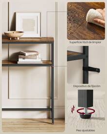 VASAGLE Mesa de Consola, Mesa Auxiliar Estrecha, 20 x 80 x 80 cm, Mesa de Entrada Moderna con 2 Estantes, para Sala de Estar, Dormitorio, Gris Carbón y Negro Tinta/Marrón Rústico y Negro Tinta/Greige Mélange y Negro Tinta/Blanco Mármol y Negro Tinta - Marrón - Ver 3