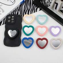 1 pieza Espejo de silicona con forma de corazón y soporte retráctil para teléfono con ventosa, conveniente para retoques de maquillaje, compatible con iPhone, Android, regalo para cumpleaños, familia y amigos, soporte y accesorios para teléfono