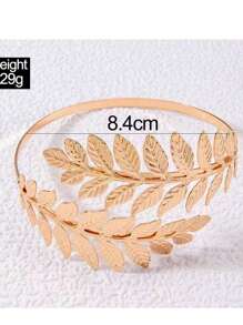 Leaf Bangle Bracelet, Adjustable Roman Bride Metallic Jewelry - Gold - View 3
