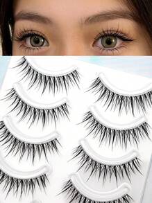 10 piezas/5 pares de pestañas postizas de lujo con estilo tailandés, pestañas postizas naturales y transparentes de tira completa, fibras sutiles de dibujos animados para principiantes, apariencia súper natural