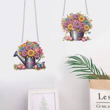 2 Pcs DIY 5D Diamond Art Painting Kits Hanging Sign Floral Garden Themed Diamond Art Window Hanging Ornament Kits Window Pendants Home Garden Wall Door Hanging Diamond Art Kits