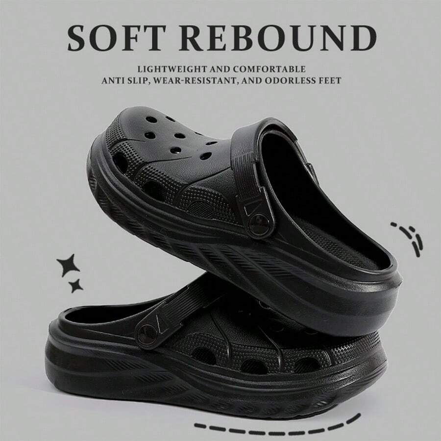 女士夏季厚底高跟穿孔沙滩凉鞋，防滑拖鞋情侣中性