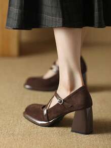 French Retro Black Pointed Toe Mary Jane Shoes, Chunky Heel High Heels, Chic Footwear, 2025 Spring New Arrivals