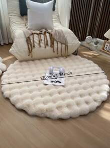 1 pieza Alfombra redonda de peluche con bolas, color beige, alfombra suave y sin desprendimiento de estilo nórdico para dormitorio, sala de estar, decoración del hogar, adecuada para todas las estaciones