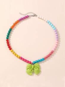 1 件女孩可爱蝴蝶结吊坠串珠项链，适合日常佩戴和生日派对