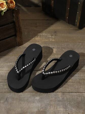 Women's Fashionable Platform Wedge Sandals, New Summer Non-Slip Thick Bottom Beach Slippers, Wedge High Heel T-Strap Flip Flops, Ideal For Outdoor, Beach, Wedding