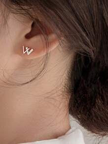 1 Pair S925 Sterling Silver Minimalist CZ Letter Stud Earrings For Women, Comes With Elegant Gift Box