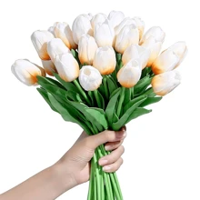 20/30 件白色人造郁金香丝绸花，13.5 英寸，适合作为母亲节、复活节的散装家庭厨房婚礼装饰礼物