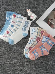 1/3/5/10 双随机颜色中筒袜，时尚女士学生袜，适合春季，白色