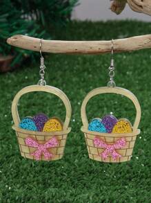 1 对复活节兔子和鸡蛋篮卡通独特时尚耳环，派对珠宝礼物，适合女性 - 彩色 - 查看 9