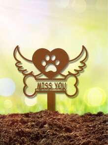 CIFbuy 1pc Heart-Shaped Pet Memorial Metal Garden Decoration With Rustic Finish - A Touching Tribute For Pet Lovers, Perfect As A Dog Grave Marker Or A Meaningful Garden Ornament