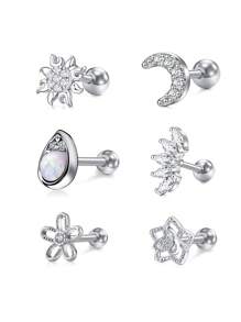 16G 不锈钢耳钉，耳屏穿孔饰品，花朵人造蛋白石方晶锆石耳钉，优雅耳骨套装，适合男女日常佩戴 - 彩色 - 查看 10