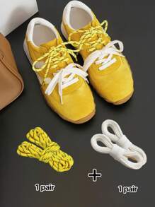 Fashion Colorblock Lace Set: 80cm Dark Round And Beige Flat Shoelaces, Crafting Unique Sporty Shoe Style For Women Shoes, Men Sneakers, Winter Shoes