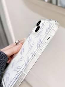 Flower 1pc Minimalist Linear Lavender Pattern Soft Phone Case, Anti-Slip Bubble Design Compatible With IPhone 11/12/13/14/15/16 Pro Max - Multicolor - View 4