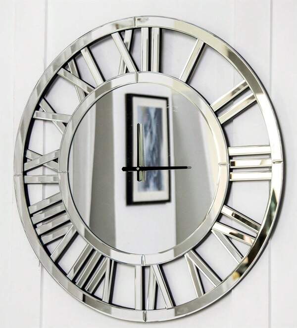 Grande horloge murale ronde, Ø 60 cm, silencieuse, sans tic-tac, fonctionne à piles, chiffres romains miroir, horloges pour salon, chambre, décoration de cuisine