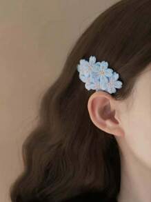 1 件女孩/女士清新花卉刺绣刘海发夹，甜美樱花设计，全新针织发饰配件、发饰、发夹、发夹、发夹 - 彩色 - 查看 5