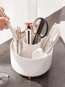 1pc Rotating Desktop Storage Box, Multifunctional Makeup Brush Holder, Large Capacity Storage Box, Fashion Design, Suitable For Home Office Dormitory