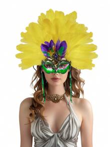 1 st. Elegante veren vermomming masker hoofdtooi, carnaval hoofddeksel, showgirl kostuum accessoires voor vrouwen