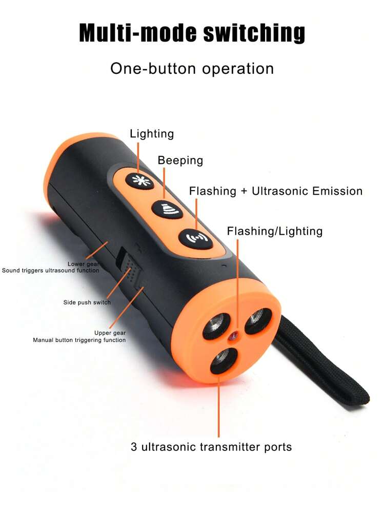New Ultrasonic Pet Repeller, 3-Head Flashing Anti-Barking Rechargeable Outdoor Deterrent, 3-Core Ultrasonic Dog Repeller + Auto Anti-Barking 2-In-1 Device, High-Frequency Ultrasonic, LED Spotlight Illumination, Long-Range Ultrasonic - Multicolor - View 4