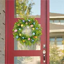 Couronne de décoration d'œuf de Pâques colorés de 45 cm pour la porte d'entrée, œuf de Pâques pastels mini, couronne de Pâques de printemps, décoration de fenêtre de Pâques