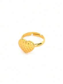1 pièce Bague minimaliste ajustable en forme de cœur pour femmes, Petite bague en acier inoxydable texturée et mignonne, Polyvalente pour un port quotidien et un cadeau de festival