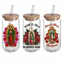 Set Of 4 Our Lady Of Guadalupe Theme UV DTF Self-Adhesive Plastic Cup Stickers, Waterproof Scratch-Resistant 3D Crystal Stickers, Suitable For Water Cups And Bottles - High Quality Stickers (4.3 Inches X 9.4 Inches) - Multicolor - View 4