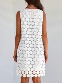 Women Summer Hollow Out Embroidered Sleeveless Double Layered Mini Dress Casual Vacation Holiday Beach Night Out Party Cocktail Tank Short Dress Sundress Outfits - 白色 - 查看 2