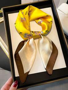 26.77in/68cm Ladies' Fashionable Breathable Multifunctional Hairband, Scarf, Necktie, Bag Accessory, Printed Square Silk Scarf,1pc - A - View 4