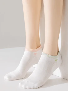3 Pairs Women's Simple Versatile Contrast Heart Ankle Socks Mesh Hollow Design Comfortable Breathable Summer Socks - Multicolor - View 3