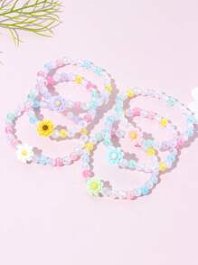 6pcs/Set Floral Beaded Bracelets For Kids, Random Color