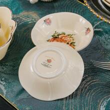 2 bucăți farfurii elegante în formă de floare din ceramică în stil european, feluri de mâncare cu sos cu detaliu auriu și model de trandafiri, boluri pentru gustări și desert. - Multicolor - Vizualizare 6