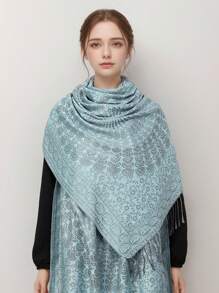 1 件女士经典复古优雅波西米亚风格时尚花卉植物休闲百搭提花围巾，适合各种服装 - 淺藍色 - 查看 6