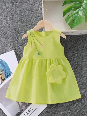 Vestido casual de verano sin mangas con decoración floral 3D para niña joven