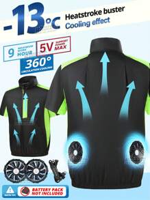 男女款夏季降温背心 T 恤（不含移动电源） - 包括 2 个便携式风扇 3 速模式，带口袋的空调背心衣服，非常适合炎热天气、户外工作徒步旅行爱好者、旅行和任何从事户外活动的人 - 黑色 - 查看 7