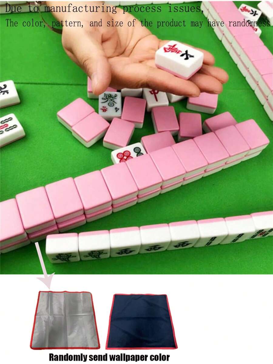 1套迷你麻將傳統麻將桌遊家用玩具精美雕刻數位漢字便攜式迷你麻將牌戶外宿舍旅行便攜式迷你麻將 - 粉色 - 查看 1