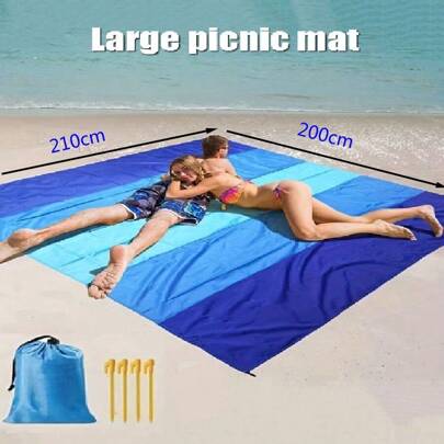 1pc Extra Large 5-Color Quick-Dry Beach Blanket, Outdoor Picnic Mat, Park Seat Cushion, Garden Rug, Extra Large Waterproof Beach Mat, Portable Picnic Blanket, Yard Grass Mat, Park Lawn Mat, Travel & Hiking Camping Pad, Outdoor Dining Accessory, Lightweight Beach Essential, Size 150*150cm→300*300cm, Comes With 4 Pegs And Storage Bag. Can Be Given As Valentine's Day Gift To Girlfriend For Cozy Personal Space.