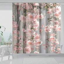 1 件花卉印花涤纶浴帘，防水数码印花带挂钩，可水洗编织面料，艺术设计，无需钻孔安装，装饰性浴室隔断 - 粉色花朵