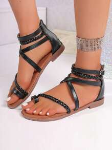 Flat Sandals New Fashion Outdoor Toe Strap Roman Shoes Backless Zipper Open Toe Beach Shoes