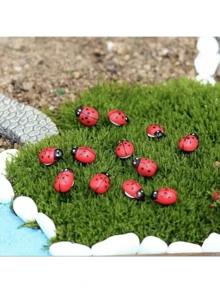 100 件迷你木质瓢虫装饰，昆虫工艺装饰品，适用于户外花园草坪盆栽植物，红甲虫装饰画木质可爱瓢虫 - 彩色 - 查看 1