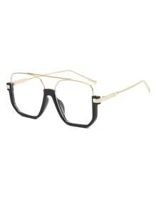 Fashionable Casual Oversized Double Bridge Clear Lens Glasses