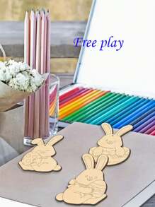 12pcs Easter Rabbit & Egg Wooden Hanging Decoration Set - DIY Craft Kit With Jute Ropes, Colored Blank Wood Pieces, Suitable For Holiday Home And Party Decor