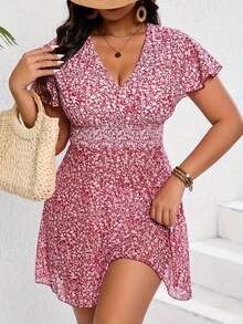 全新大码女式印花网眼比基尼分体泳衣沙滩装 - 紅色 - 查看 6