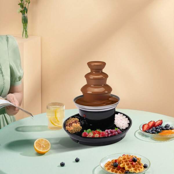 Schokoladen-Hotpot-Brunnen, dreistöckiger Partybrunnen mit Obstteller, ausgestattet mit 5-Gabeln, verwendet für Geburtstagsfeiern, Hochzeiten und Feiern, schwarz.