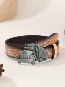 1 条男女通用复古西部牛仔车扣压花 PU 皮带，时尚百搭，适合搭配牛仔裤、裙子和全年穿着 - 彩色 - 查看 7