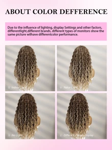 TOIPSHE Stilvolle 26-Zoll Farbverlauf Gold Mittelteil Kleine Locken Synthetische Hitzebeständige Faser Perücke für Frauen, perfekt für Ferien-Partys und den Alltagsgebrauch