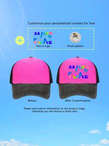 1 Gorra con malla tipo camionero unisex con texto/logotipo personalizado y bloque de color de esponja lavada, gorra de béisbol para parejas, gorra de béisbol personalizada de serie colorida, visera transpirable para uso al aire libre, adecuada para la vida diaria, playa, viaje, senderismo, primavera y verano