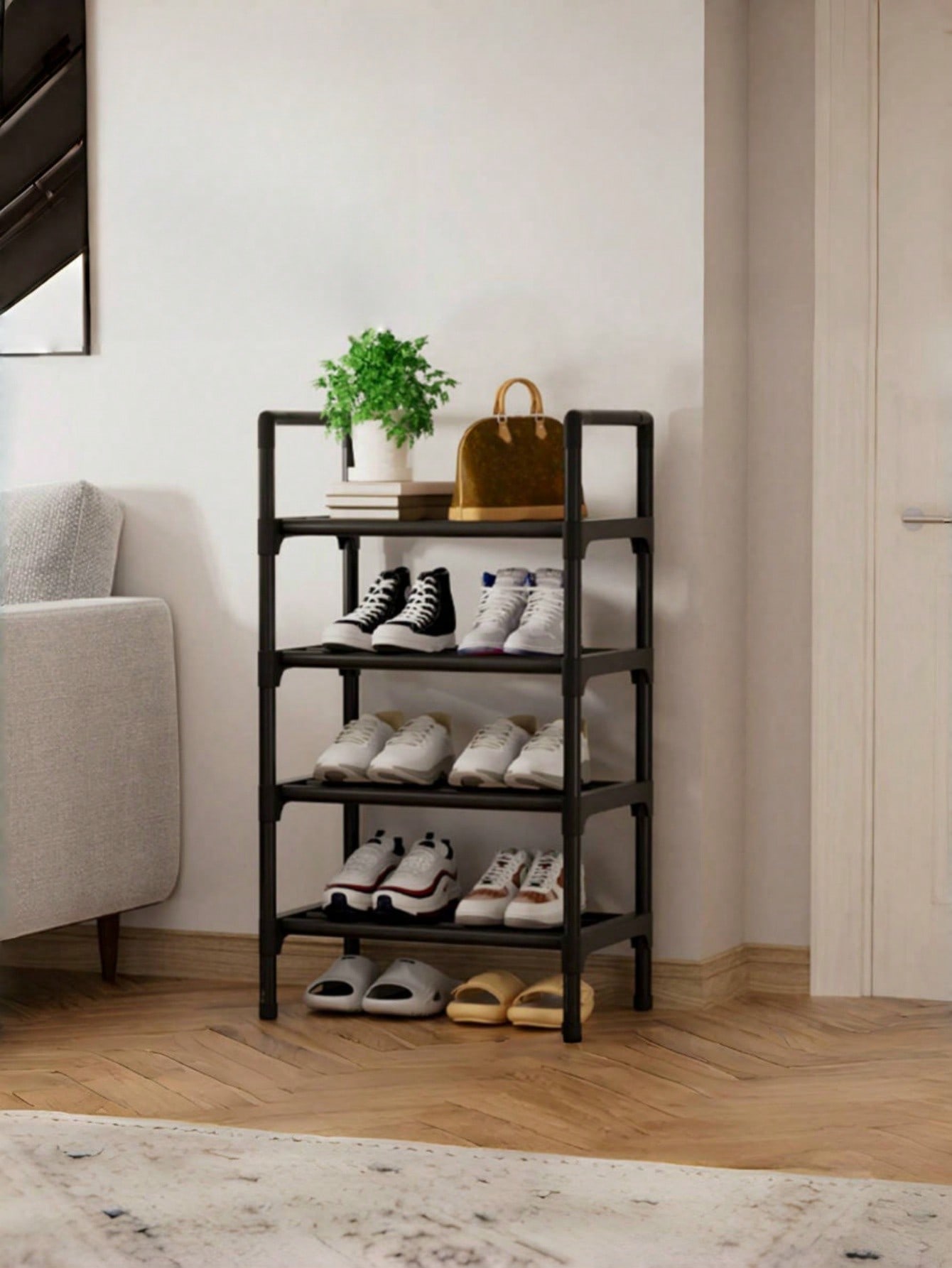 رف أحذية أسود صغير بعرض 45 سم – تصميم عصري موفر لل...