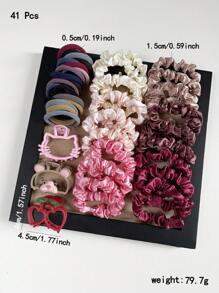 41 件红色和粉色柔软弹性发带，多色可爱卡通风格发带套装，适合女孩的发饰 - 彩色 - 查看 2